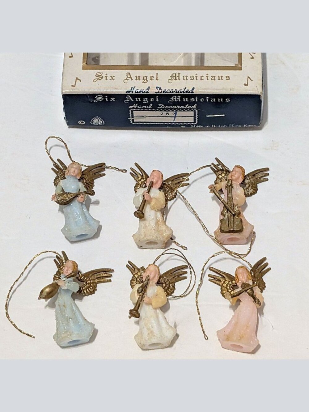VTG 1950s Six Angel Musicians Christmas Ornaments Original SET OF 6